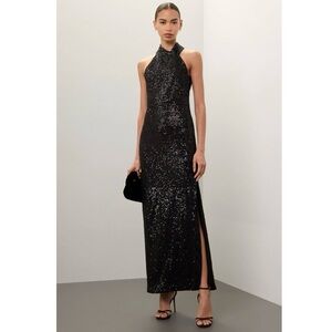 RACHEL Rachel Roy Black Sequin Halter Gown